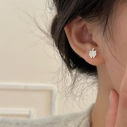 SLUYNZ 925 Sterling Silver Cute Cat Studs Earrings for Women Teens White Cat Earrings Studs Cat Gift for Cat Lovers in Saudi Arabia