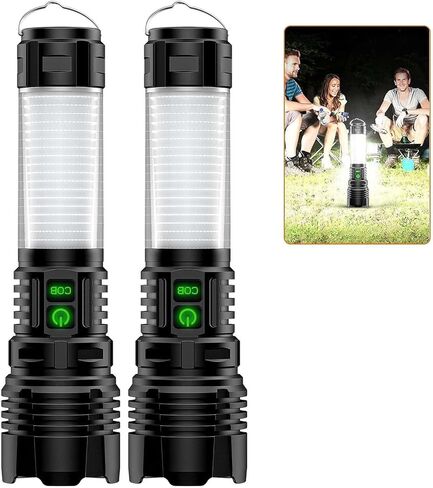 Camping Flashlight Rechargeable 2000 High Lumens -with Lanterns, Long Range LED Super Bright Flashlight, High Powerd Heavy Duty Flash Light with 5 Mode, Zoomable Waterproof Tactical Camping Flashlight in Saudi Arabia