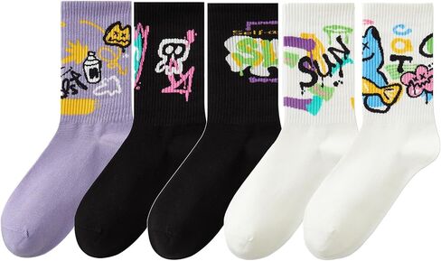 Cute Colorful Crew Socks for Womens and Girls 5 Pairs Funny Animal Patterned for Daily Casual in Saudi Arabia