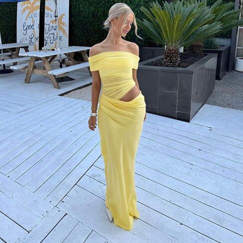 Women Off Shoulder Bodycon Maxi Dress Layered Mesh Ruched Hollow Out Party Formal Wedding Guest Dresses for Party in Saudi Arabia