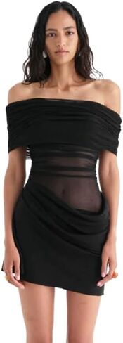 Women Off Shoulder Bodycon Maxi Dress Layered Mesh Ruched Hollow Out Party Formal Wedding Guest Dresses for Party in Saudi Arabia