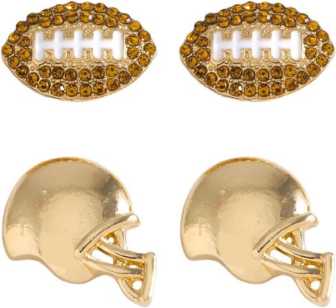 2Pcs Glitter Sports Earrings Stud For Women Rhinestone Baseball Football Basketball Rubby Earrings Funny Sports Fans Lover Gifts TOUCH Helmet Sport Ball Stud Jewelry in Saudi Arabia