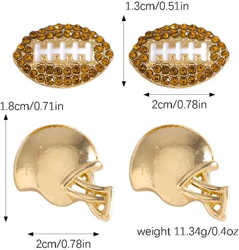 2Pcs Glitter Sports Earrings Stud For Women Rhinestone Baseball Football Basketball Rubby Earrings Funny Sports Fans Lover Gifts TOUCH Helmet Sport Ball Stud Jewelry in Saudi Arabia