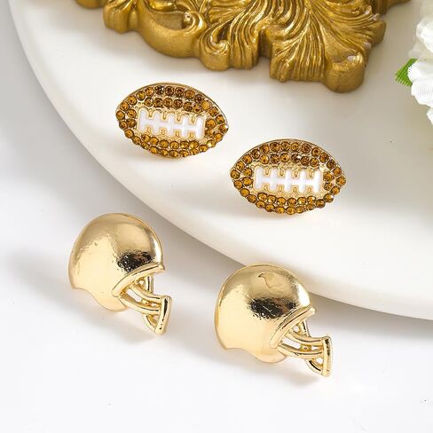2Pcs Glitter Sports Earrings Stud For Women Rhinestone Baseball Football Basketball Rubby Earrings Funny Sports Fans Lover Gifts TOUCH Helmet Sport Ball Stud Jewelry in Saudi Arabia