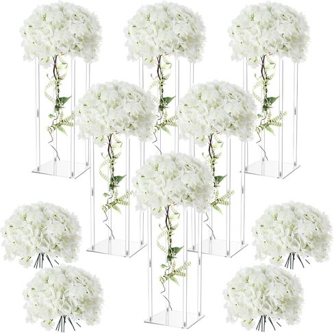 GEETERY 6 PCS TALL ACRYLIC VASE CENTER CENTER CLEAR SELINT CENTRINE STAND WITH FLOWERSEA CHODANGIEA FLOWERS FOR WELDEN in Kuwait