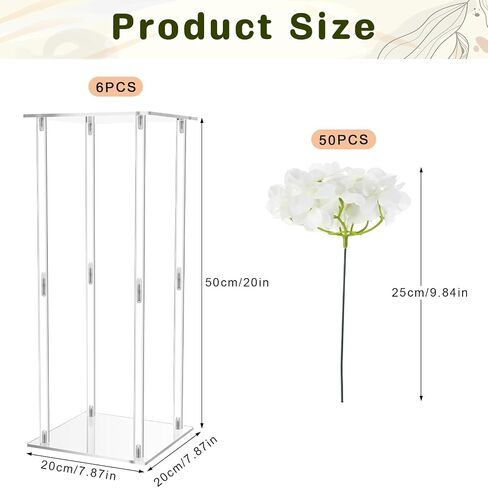 GEETERY 6 PCS TALL ACRYLIC VASE CENTER CENTER CLEAR SELINT CENTRINE STAND WITH FLOWERSEA CHODANGIEA FLOWERS FOR WELDEN in Kuwait