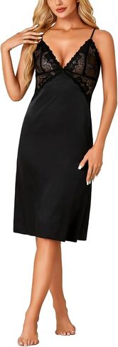 OPOIPIN Women's Satin Nightgown Full Slip Lace Trim V Neck Sleeveless Chemise Silk Lingerie Nightdress in Kuwait