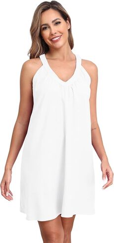 Nightgowns for Women Sleeveless Sleepwear Wide Strp Lightweight Sleep Shirt Pleated V Neck Nightshirts in Saudi Arabia