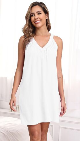 Nightgowns for Women Sleeveless Sleepwear Wide Strp Lightweight Sleep Shirt Pleated V Neck Nightshirts in Saudi Arabia