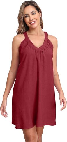 Nightgowns for Women Sleeveless Sleepwear Wide Strp Lightweight Sleep Shirt Pleated V Neck Nightshirts in Saudi Arabia