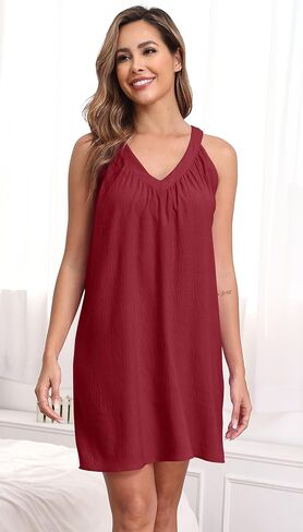 Nightgowns for Women Sleeveless Sleepwear Wide Strp Lightweight Sleep Shirt Pleated V Neck Nightshirts in Saudi Arabia