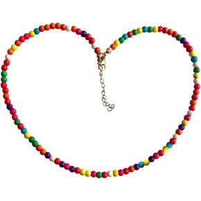 Colorful Beaded Necklace for Women – Boho Beaded Necklace for Women Teen Girl Stainless Steel Handmade Jewelry for Girl Gifts