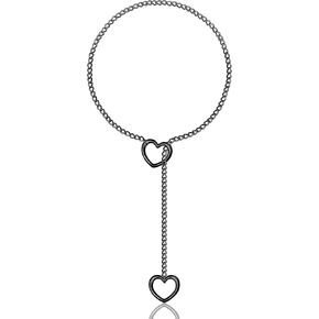 Heart O-ring Slip Chain Choker Necklace For Women, Adjustable Stainless Steel Lariat Y-Necklace Rainbow Punk Rock Gothic Cuban Collar Loop Choker Necklace for Women