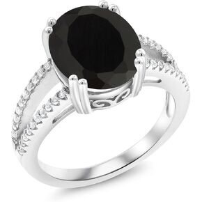 Gem Stone King 4.48 Cttw Black Onyx Ring For Women | 925 Sterling Silver | Oval 12X10MM | Gemstone December Birthstone | Available In Size 5, 6, 7, 8, 9