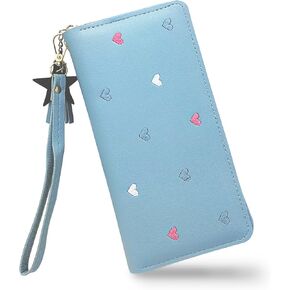 Women's Wallets, PU Leather Ladies Wallet Wristlet Wallets for Women with Detachable Handle, Multi Slots Travel Wallet Womens Wallet for Shopping, Dating, Travel (blue)