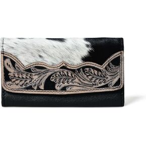 Cowhide Leather Wallet for Women – Handcrafted Tooled Sunflower Western Clutch – Hair-On Hide Purse with Snap Closure – Gift for Western Fashion Lovers