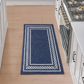 Nautica – Runner Rug | Indoor Runners for Hallways and Entry Rugs| Non-Slip and Non-Skid Entry and Kitchen Door Mat| Machine Washable Entryway Carpet Rugs |2'2" x 6'| Rope Border Denim