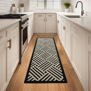 2'x6' Washable Runner Rug for Hallway, Kitchen, Bathroom, Non Slip Soft Carpet with Rubber Backing, Low Pile Entryway Runner for Bedroom, Laundry Room, Indoor Use Black