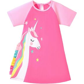 Youlebao Little Girls Short Sleeve Summer Dress Easter Casual Applique Tunic Shirt Playwear Cotton Dresses