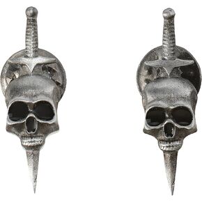 2Pcs Vintage Antique Silver Gothic Skull and Crossbones Brooch Pins, Skeleton Halloween Costume Decor, Unique Cool Jewelry Gifts for Men and Women
