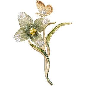 Handmade Embroidery Flower Brooch Pins for Women, SHE'S FREE STYLE JUST FOR YOU Luxury Gradient Stitching Floral Brooch Pins with Crystal stamen, Enamel Metal Butterfly with Green Leaves, Hand Dripping Oil Jewelry pins