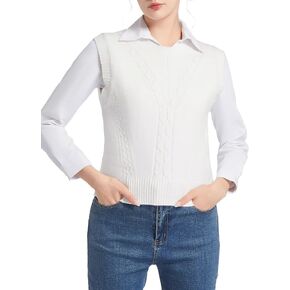 Sleeveless Sweater Vest for Women Crew Neck Cable Knit Pullover Top for Girl Casual Ribbed Solid Color in Saudi Arabia