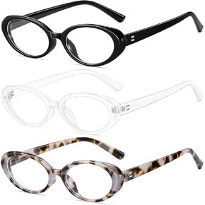 Blue light Glasses for Women Men Fashion 90s Style Oval Retro Clear Lens Blue Light Blocking Glasses for Women Lightweight Small Faces Perfect for Gaming and Computer 3 pack