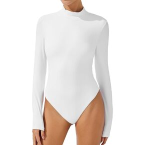 AFITNE Women's Mock Turtle Neck Long Sleeve Bodysuit Basic Sexy Trendy Tummy Control Body Suits Tops Shirts
