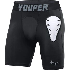 Youper Elite Youth Boys Compression Shorts with Protective Athletic Cup, Sliding Underwear for Baseball & Football
