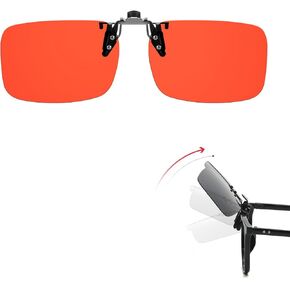 Clip On Blue Light Blocking Glasses for Eyestrain/Light-Sensitive/Headache Flip Up Rectangle Rimless Orange Lenses