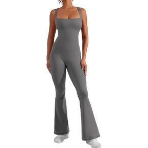 YEOREO Women Flare Jumpsuits Gym Sleeveless Square Neck Full Length Yoga Jumpsuit