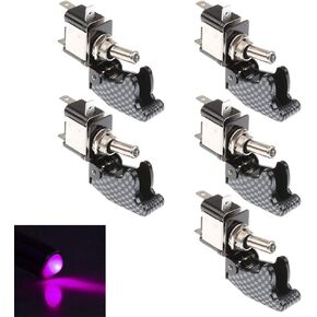 ESUPPORT Car Carbon Fiber Cover Green LED Light Rocker Toggle Switch SPST ON Off Pack of 5