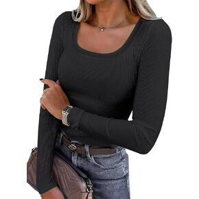 ANRABESS Women's Long Sleeve Tops Casual Scoop Neck Ribbed Knit Slim Fitted Basic Tee Shirts Trendy Spring Outfits in Saudi Arabia