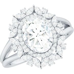 Certified Moissanite 7X9 mm Oval Engagement Ring, D Color Vs1 Clarity, Designer Ring in Gold Plated Silver - Ready To Gift