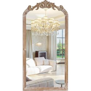 36" Tall Wood Framed Vintage Baroque Style Ornate Wall Mirror in Rustic Brown Finish for Farmhouse, Cottage, Attic for Bathroom, Living Room, Bedroom and Drawing Room(Brown, 16"x32")