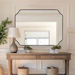 30 "× 40" مرآة الحمام الكبيرة ، مرآة جدار غير منتظمة أسود غير لامع ، مرآة مستطيلة مستطيلة مستطيلة مرآة ، مرآة لهجة مع حافة اسردادية ، مثبتة على الحائط أو أفقي