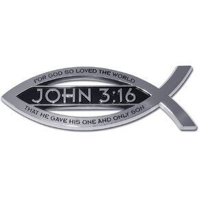 Elektroplate Christian Fish John 3:16 with Verse OEM Chrome Emblem for Cars, Trucks, and All Auto | Universal Fit at 4" x 1.4" | Weatherproof