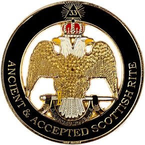33rd Degree Double Headed Eagle Ancient & Accepted Scottish Rite (Wings Down) Round Masonic Auto Emblem - [Black & Gold][3'' Diameter]