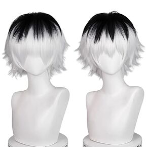 White Black Haise Sasaki Cosplay Wig 30cm Short Fluffy Roleplay Costume Wigs Synthetic Hair for Women Men