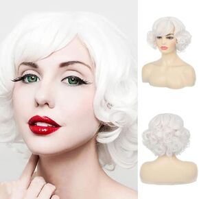 Sallcks Short White Curly Wig Short Big Curly Wigs for Women Cosplay Party Costume Wig Synthetic Fiber Christmas Halloween Wigs