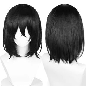 Short Black Wig for BSD Fyodor Dostoevsky Cosplay Wig Straight Roleplay Costume Wigs Synthetic Hair with Bangs for Women