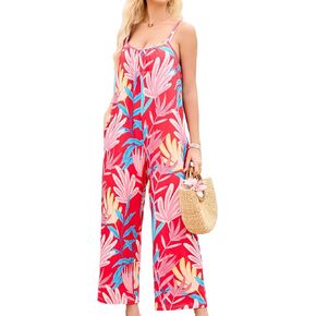 MAKABO Summer Floral Jumpsuits for Women, 2025 Casual Boho Rompers with Pockets, Beach Vacation Fashion Beach Outfits