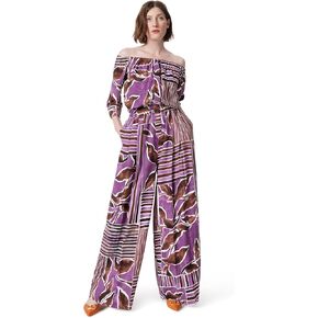 Womens Violet Off the Shoulder 3/4 Sleeve Pull on Jumpsuit Standard