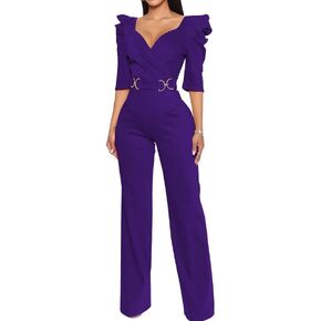 Women's Dressy Wide Leg Jumpsuit Elegant Classy Button Down Evening Party Wedding Guest Pant Suits