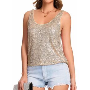 Ainuno Sequin Tops for Women Sparkly Tank Tops Sleeveless Sparkle Tanks Fashion Outfit Top in Kuwait