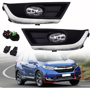 munirater 2-Pack Fog Light Assembly with Chrome Bezel and Bulbs Wiring Kit Left and Right Side Replacement for 2017 2018 Honda CR-V CRV