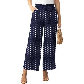 Women's Wide Leg Lounge Pants 2025 Spring High Waisted Work Casual Adjustable Tie Knot Loose Trousers with Pockets