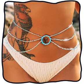 DRESBE African Beads Waist Chains Colorful Layered Beaded Belly Chain Boho Beach Bikini Party Body Accessories for Women