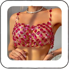 Aukmla Rhinestones Bra Chain Silver Crystal Crop Tops Nightclub Beach Bikini Chest Chains Body Jewelry for Women