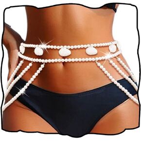 CanB Pearl Waist Chain Shell Belly Chains Layered Body Chain Pearl Accessories for Women